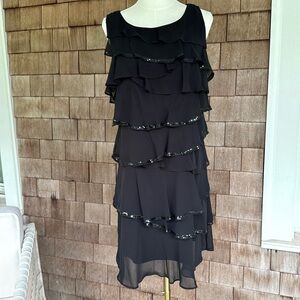 Calvin Klein Black Sequins Dress with Ruffles